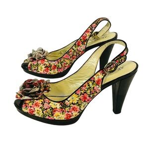 Anne Klein Akeli Floral Pumps 9M Peep Toe Slingback Rose Coquette Aesthetic